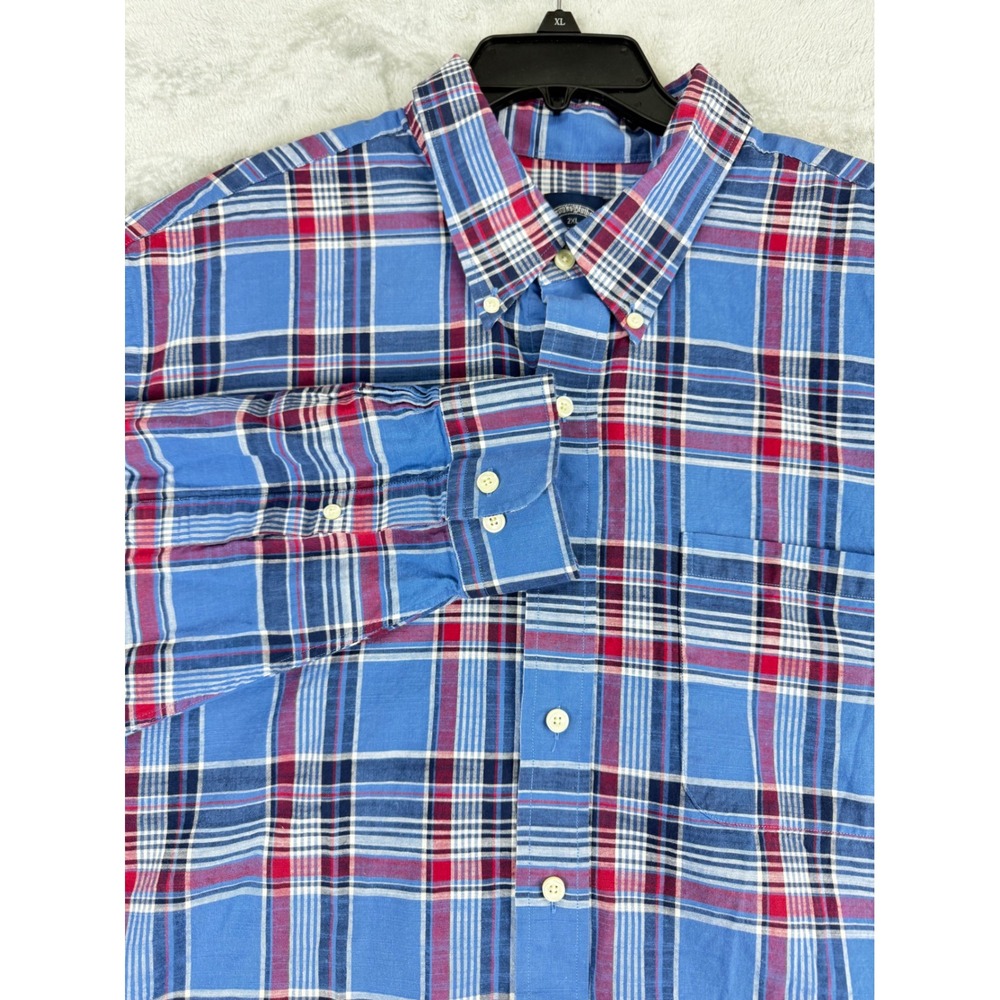 Brooks Brothers 2XL Button Down Shirt Mens Blue Red Plaid Excellent Cotton 2662
